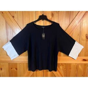 Alfani Deep Black/Cream Top 3/4 Sleeves Size Large nwt (2306)